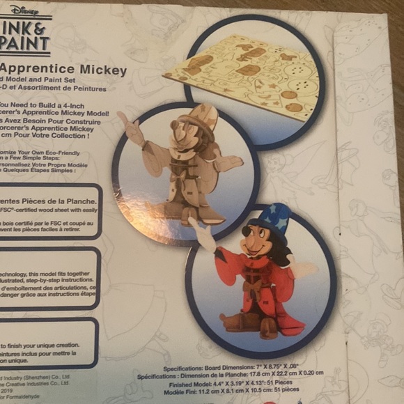 Disney ink and paint Sorcerer Mickey 3d wood model and paint set - Picture 6 of 7